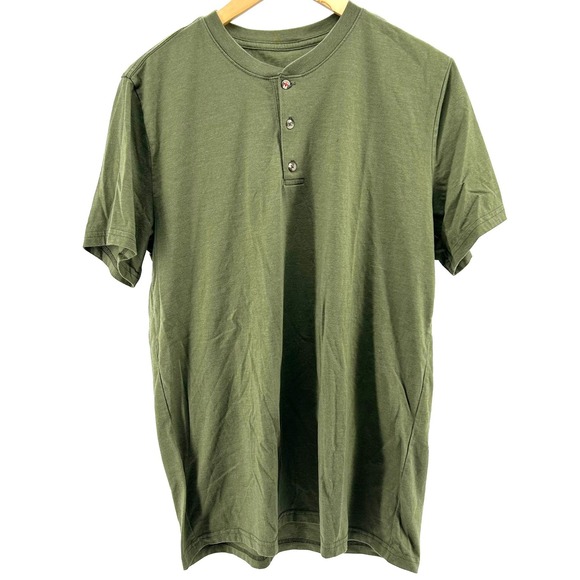 Fresh Clean Threads Mens Large Henley T-Shirt Lot 2 Wedgewood Blue Olive Green - Picture 3 of 4